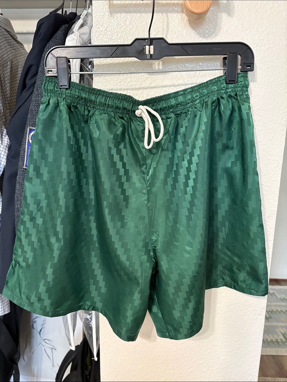 Green Textured Athletic Shorts with Drawstring